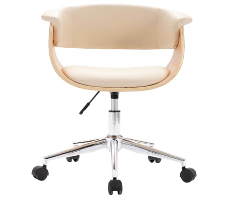 vidaXL Chaise pivotante de bureau Crème Bois courbé et similicuir