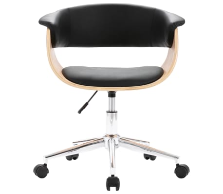 vidaXL Въртящ офис стол, черен, извито дърво и изкуствена кожа