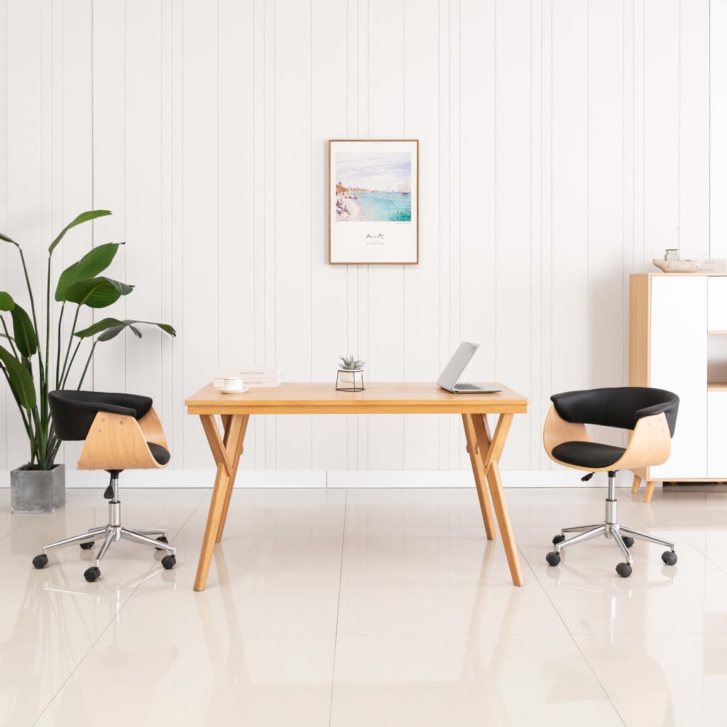 vidaXL Scaun de birou pivotant, negru, lemn curbat și piele ecologică vidaXL imagine noua 2022
