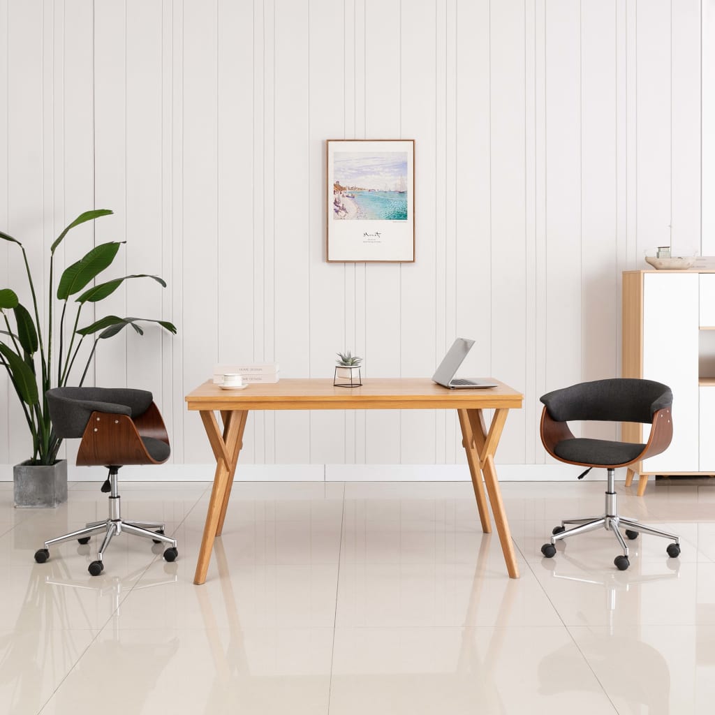 vidaXL Scaun de birou pivotant, gri, lemn curbat și material textil vidaXL