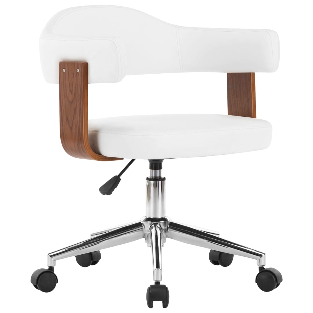 vidaXL Scaun de birou pivotant, alb, lemn curbat și piele ecologică vidaXL