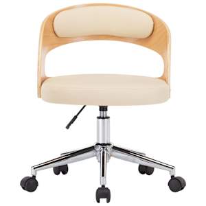 vidaXL Chaise pivotante de bureau Cr&egrave;me Bois courb&eacute; et similicuir