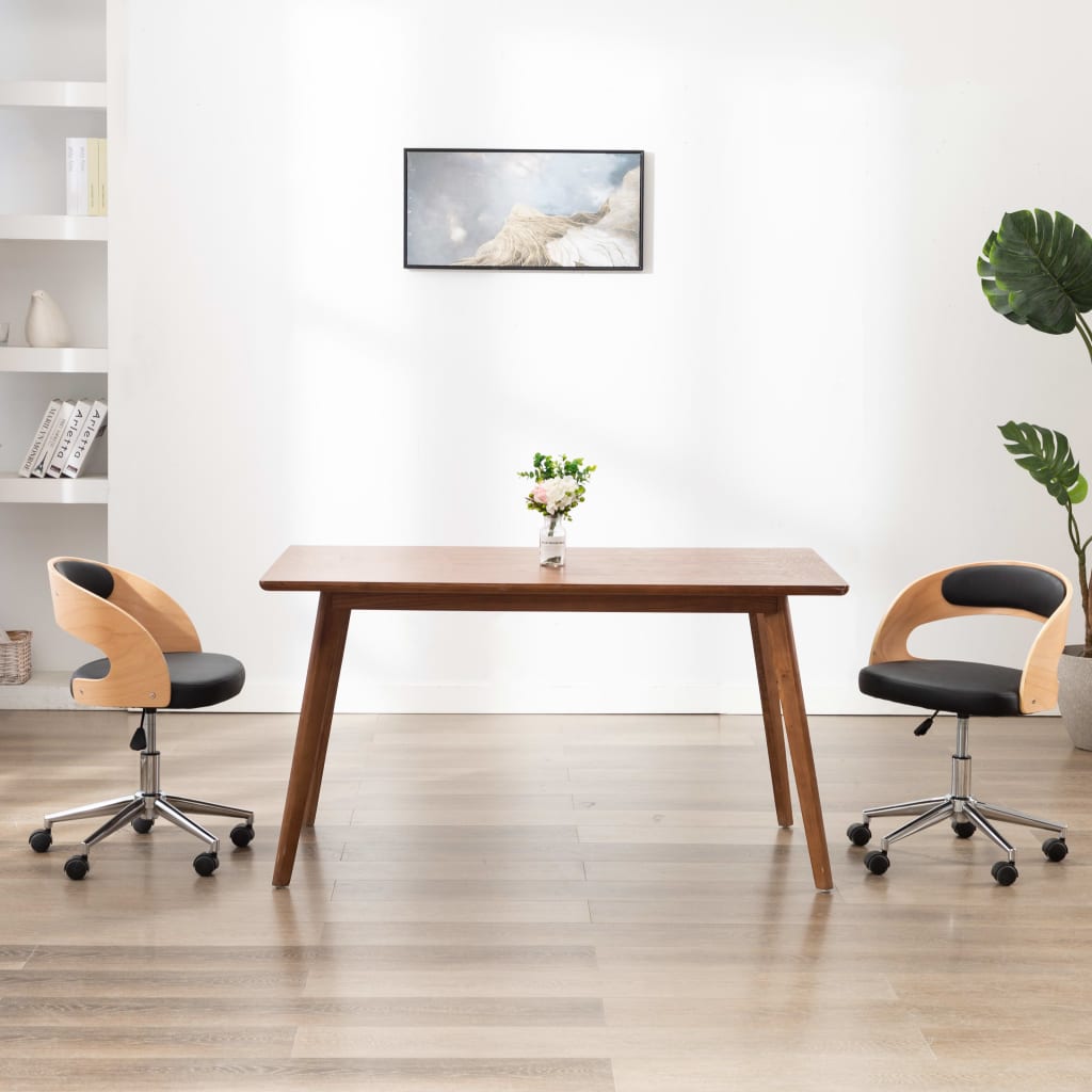 vidaXL Scaun de birou pivotant, negru, lemn curbat și piele ecologică vidaxl.ro