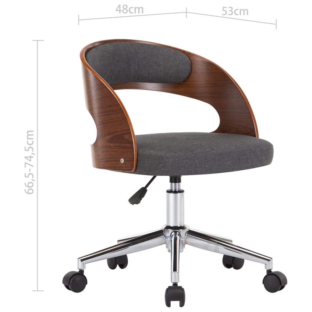 Okretna uredska stolica od savijenog drva i tkanine siva