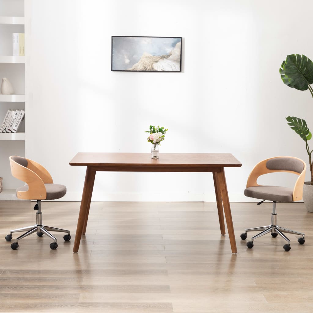 Okretna uredska stolica od savijenog drva i tkanine smeđe-siva