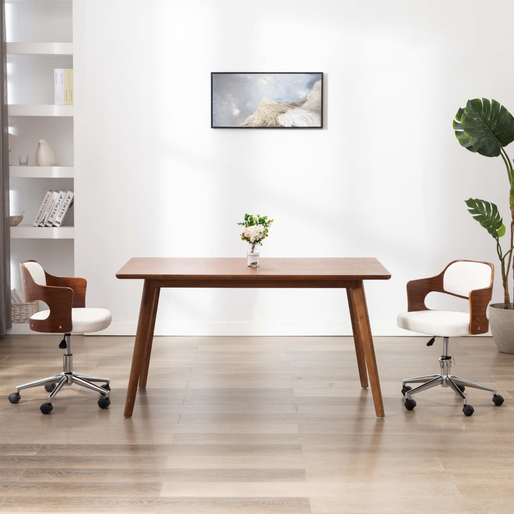 Okretna uredska stolica od savijenog drva i umjetne kože bijela