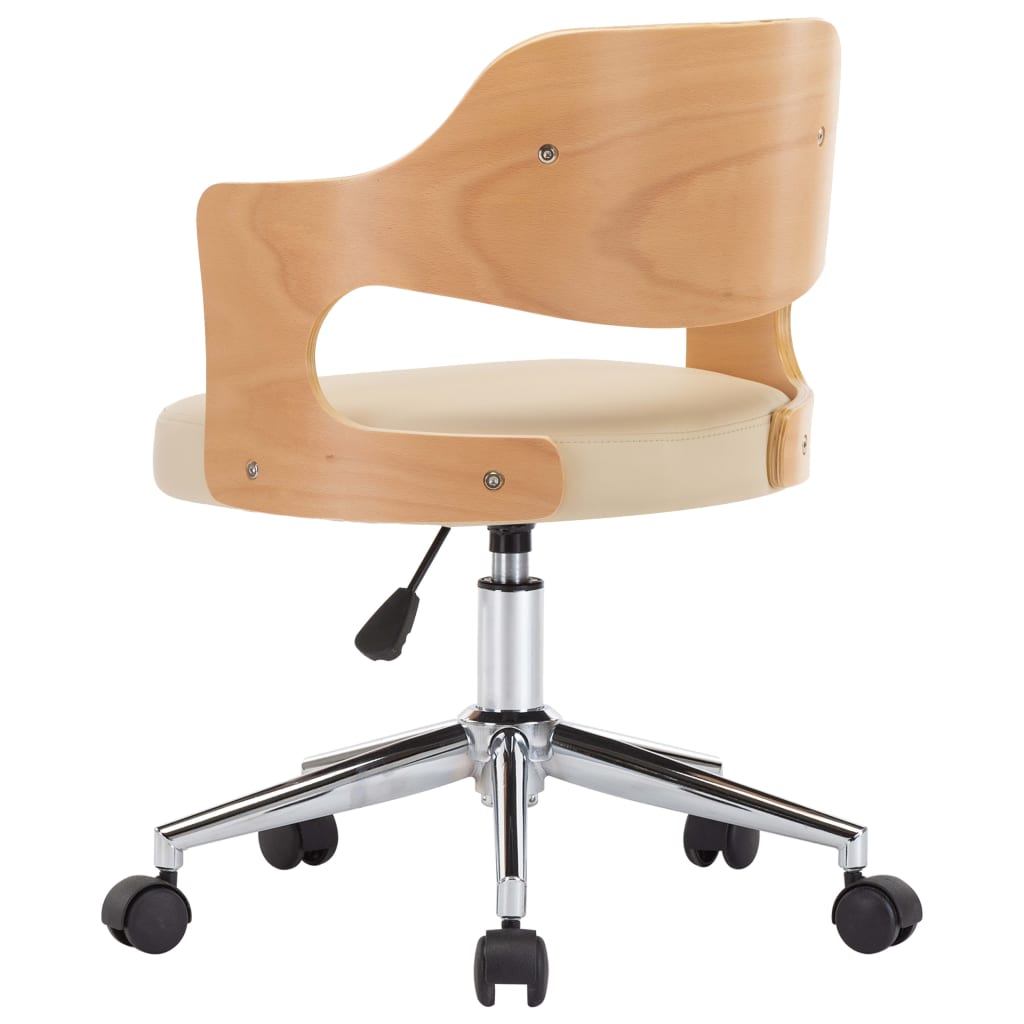 Okretna uredska stolica od savijenog drva i umjetne kože krem