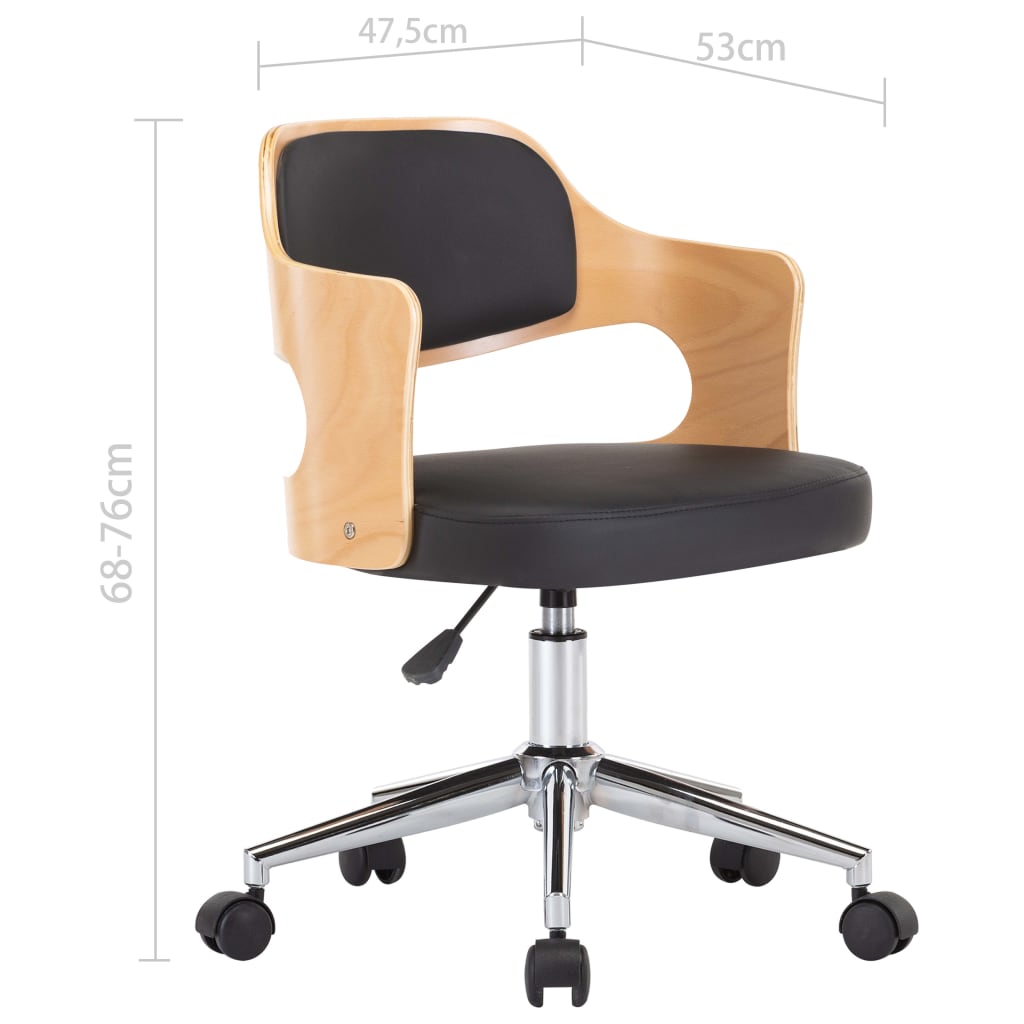 Okretna uredska stolica od savijenog drva i umjetne kože crna