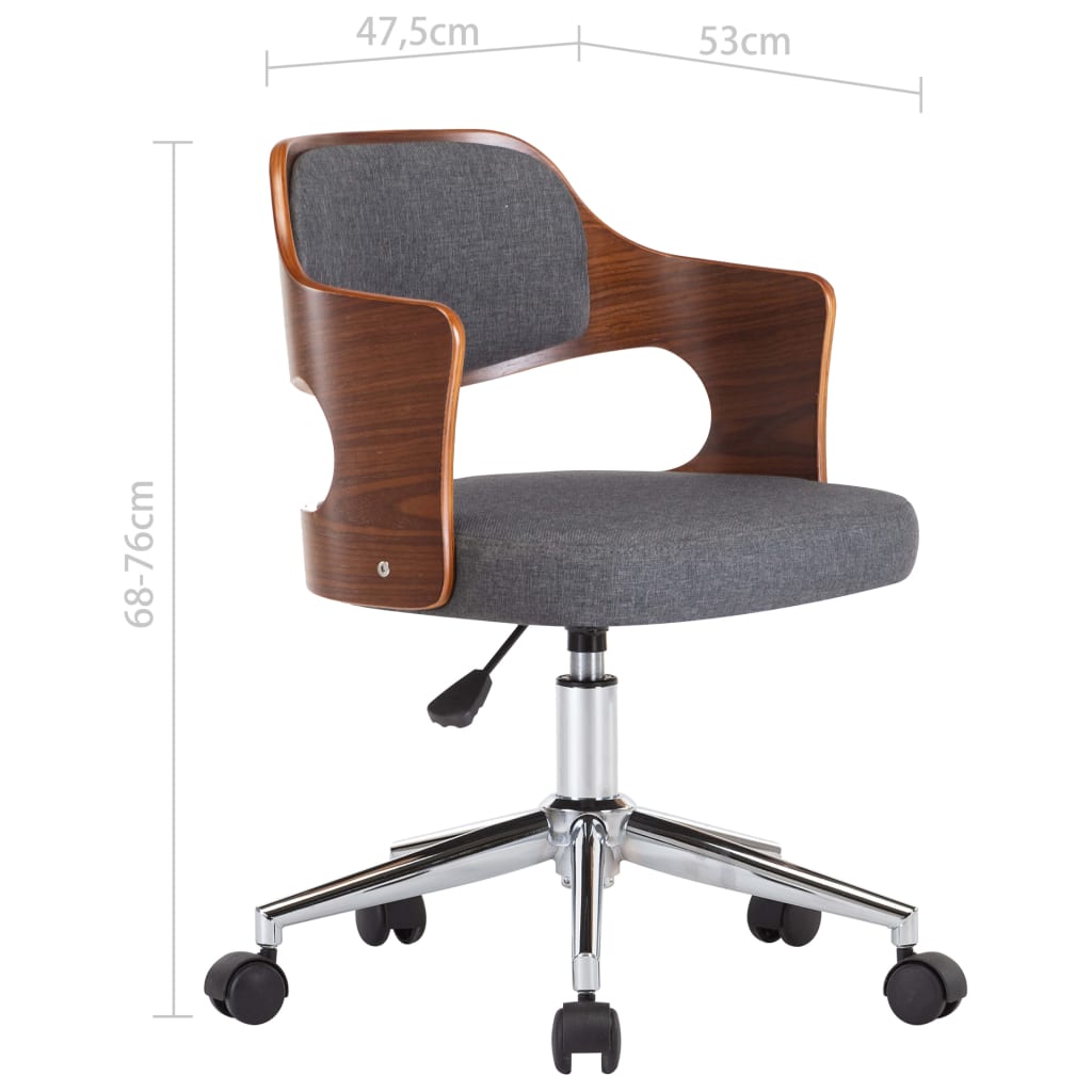 Okretna uredska stolica od savijenog drva i tkanine siva
