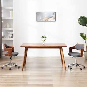 Vrtljiv pisarniški stol siv ukrivljen les in blago