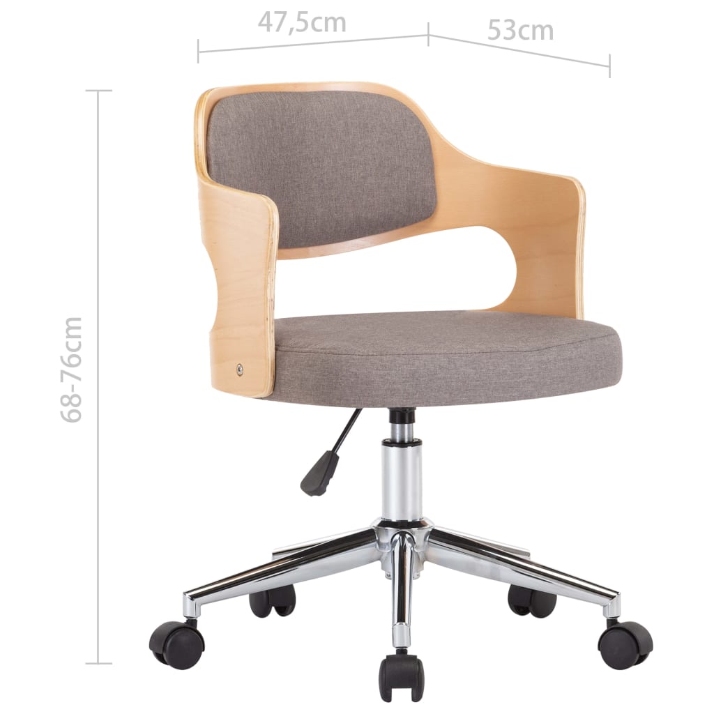 Okretna uredska stolica od savijenog drva i tkanine smeđe-siva