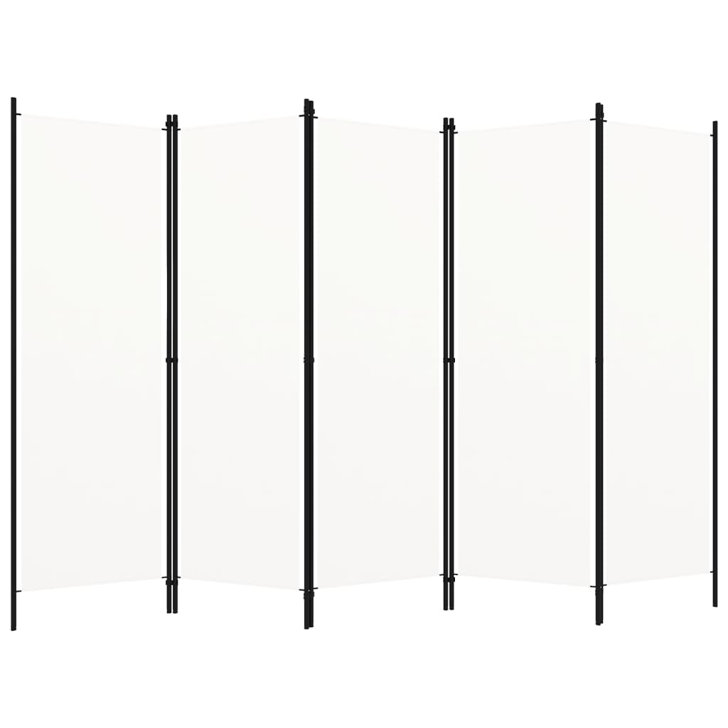 vidaXL Paravan de cameră cu 5 panouri, alb crem, 250 x 180 cm imagine vidaxl.ro