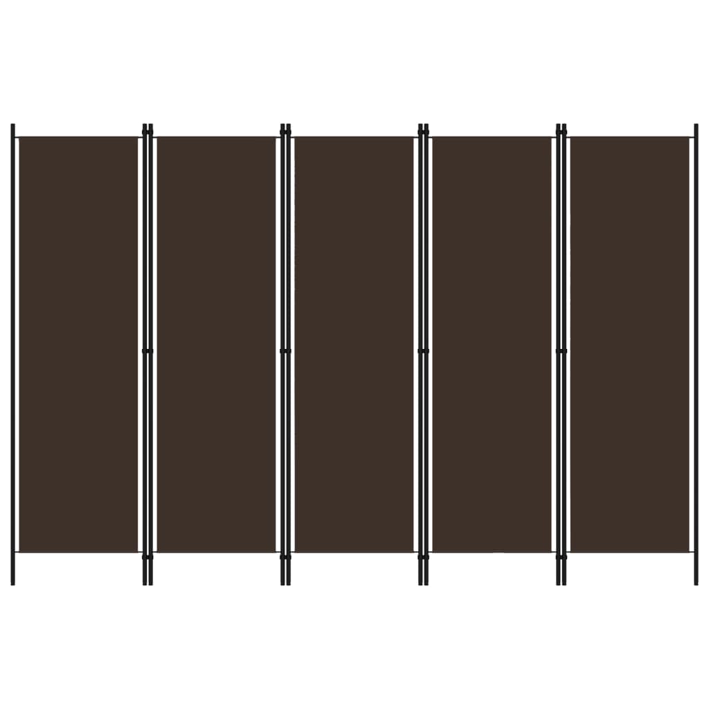 Image of vidaXL 5-Panel Room Divider Brown 250x180 cm