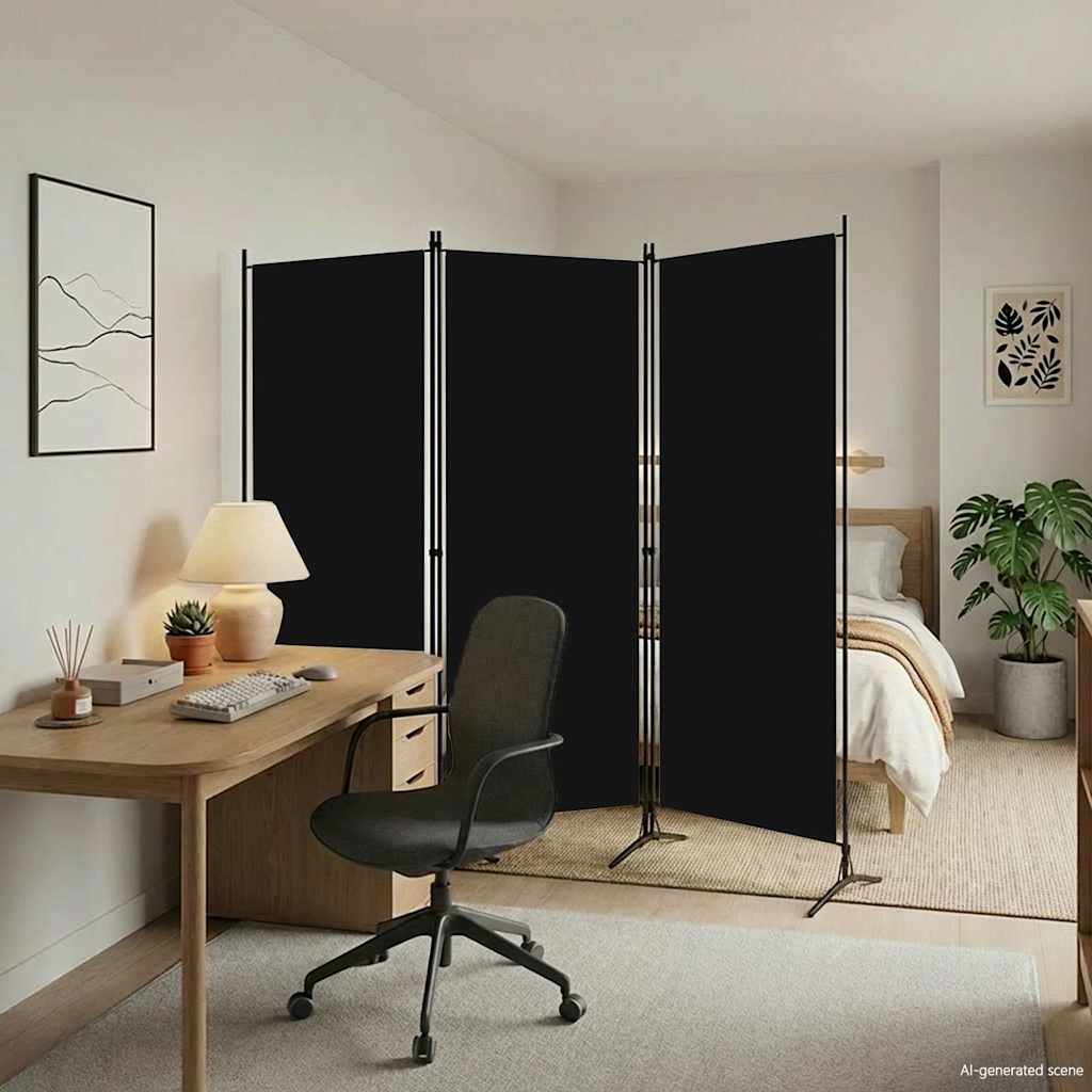3-panels rumdeler 260 × 180 cm - sort foldeskærm