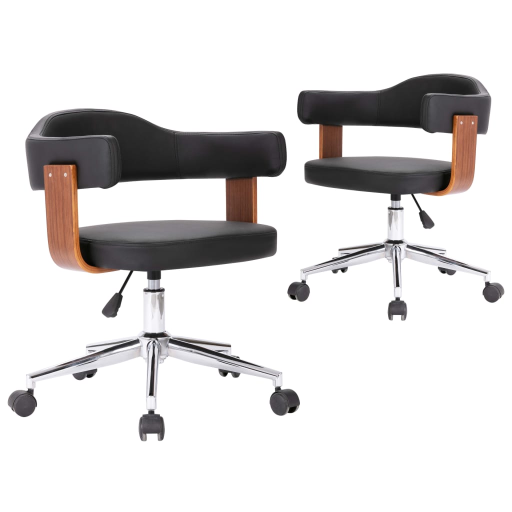 vidaXL Eetkamerstoelen draaibaar 2 st gebogen hout en kunstleer zwart