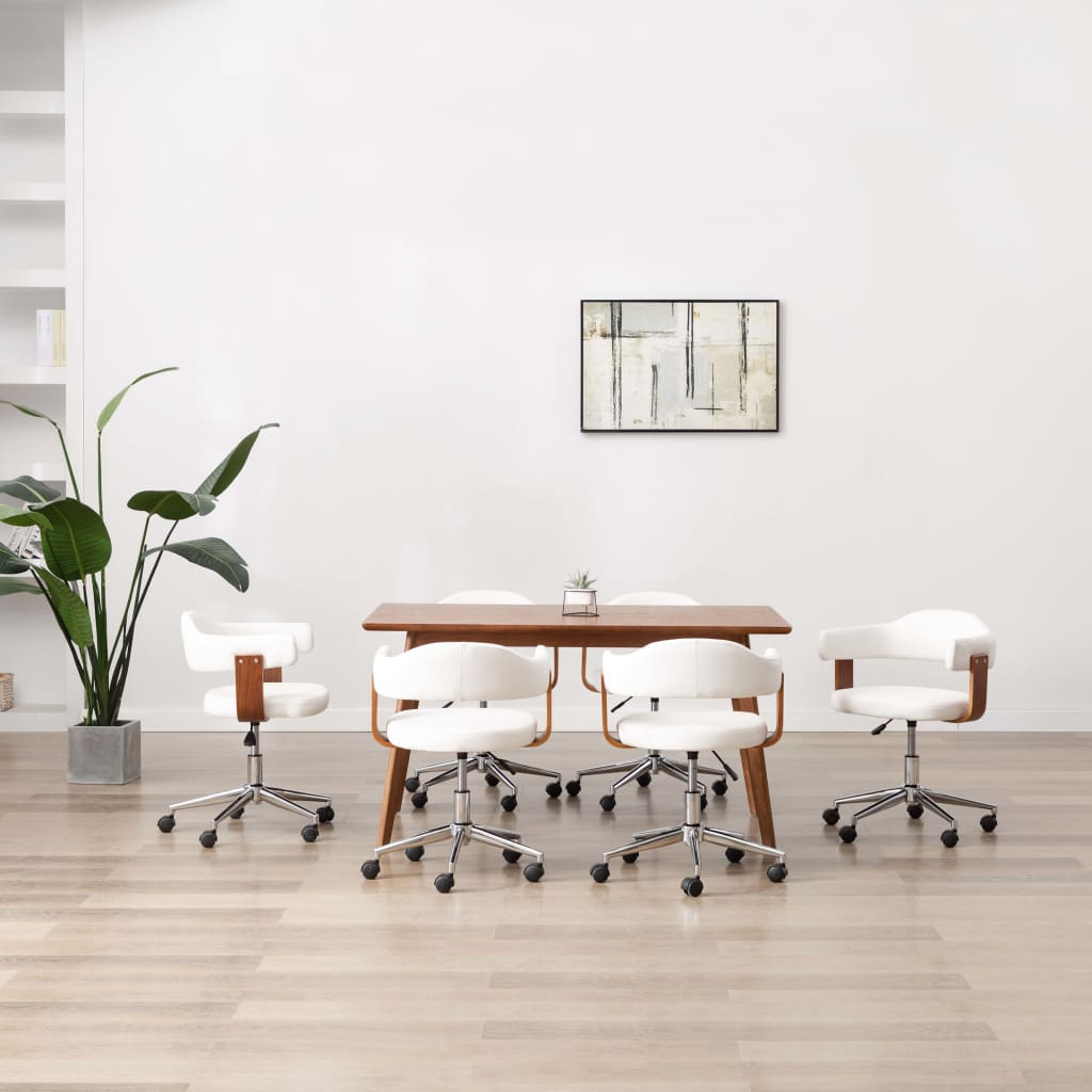 Otočné jedálenské stoličky 6ks biele ohýbané drevo a umelá koža