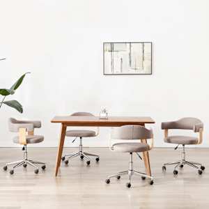 Vrtljivi jedilni stoli 4 kosi taupe ukrivljen les in blago