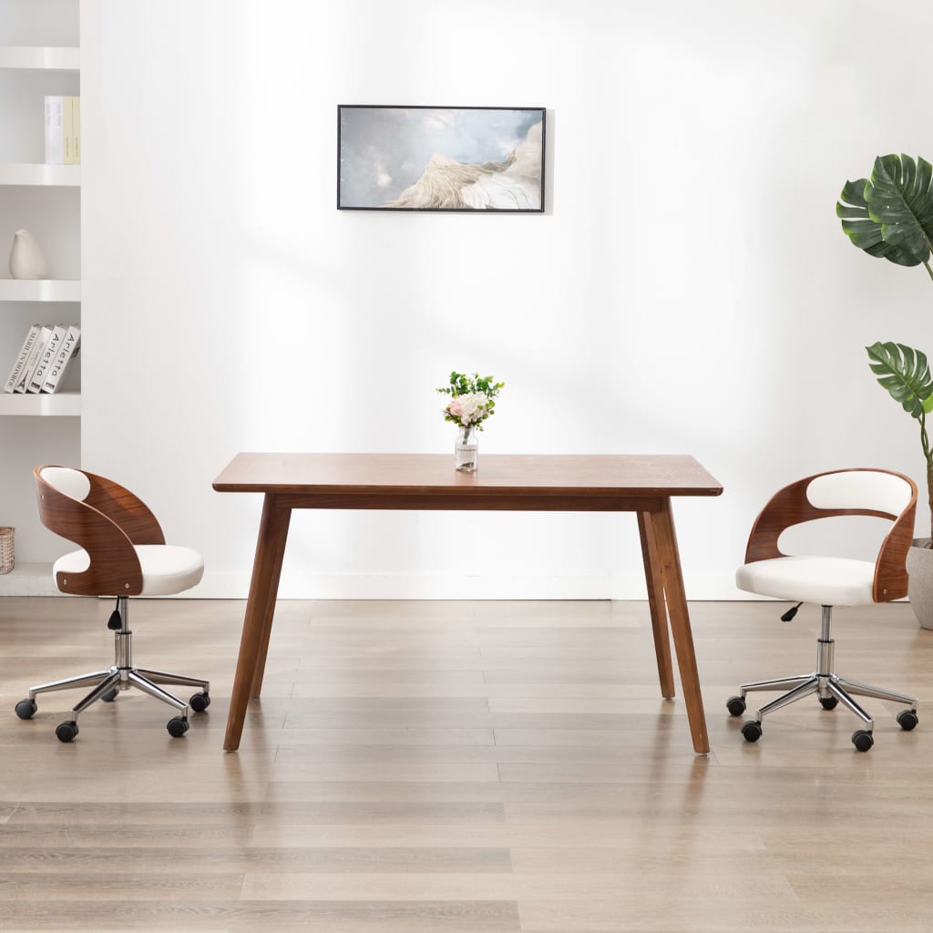 vidaXL Scaune pivotante de masă, 2 buc., alb, lemn curbat & piele eco vidaXL imagine noua 2022