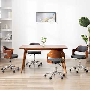 Vrtljivi jedilni stoli 4 kosi črni ukrivljen les in um. usnje