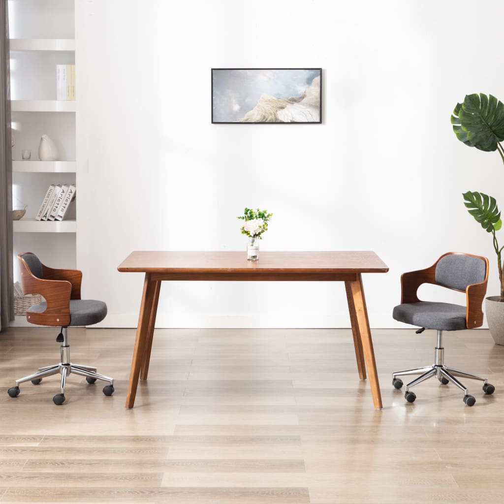 vidaXL Scaune pivotante de masă, 2 buc., gri, lemn curbat și textil vidaXL imagine noua 2022