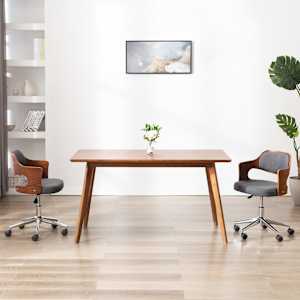 Vrtljivi jedilni stoli 2 kosa sivi ukrivljen les in blago