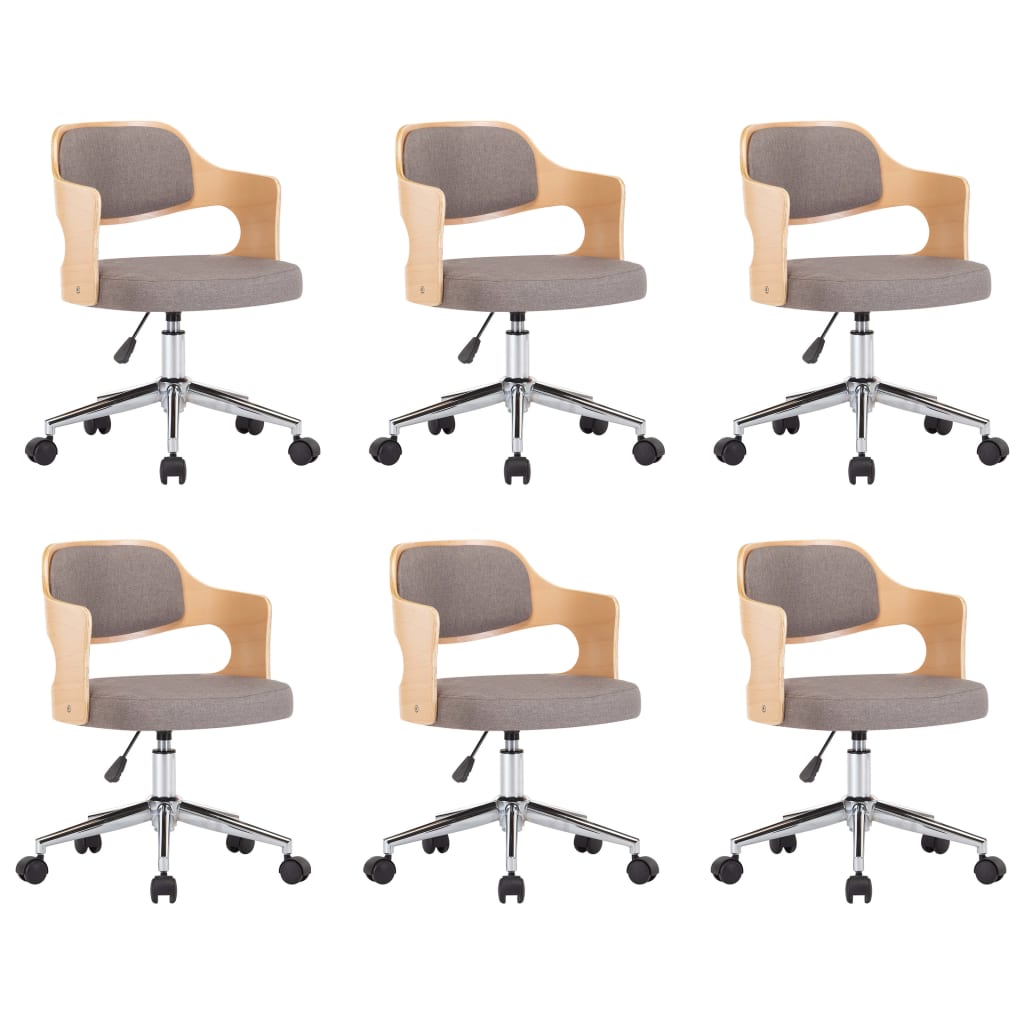 vidaXL Otočné jídelní židle 6 ks taupe ohýbané dřevo a textil