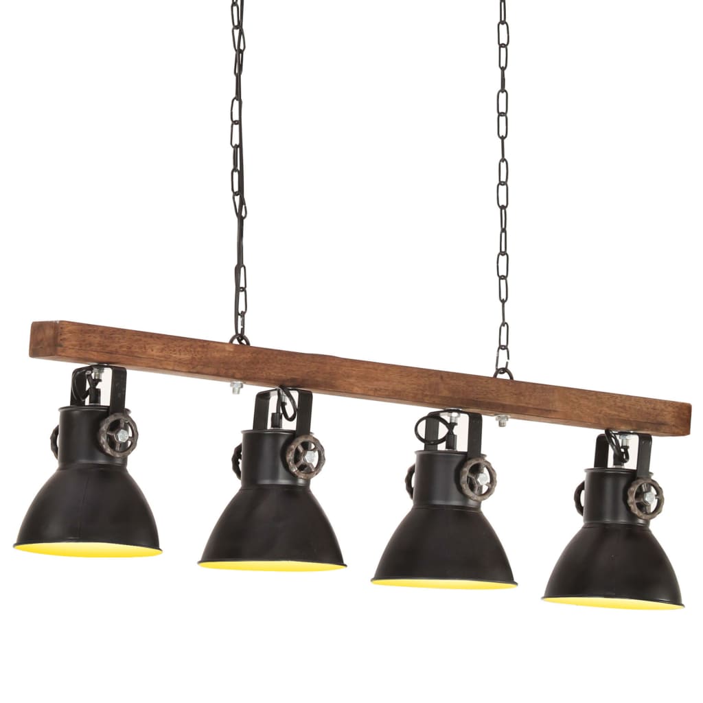 vidaXL Lampă suspendată industrială, negru, lemn de mango, E27 casă