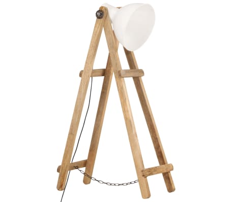 vidaXL Подова лампа, бяла, E27, мангово дърво масив