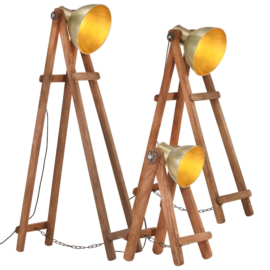 vidaXL Stojací lampy 3 ks mosazné E27 masivní mangovníkové dřevo