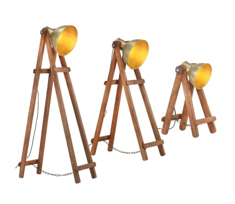vidaXL Vloerlampen 3 st E27 massief mangohout messingkleurig