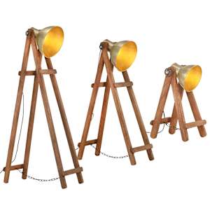 vidaXL Vloerlampen 3 st E27 massief mangohout messingkleurig