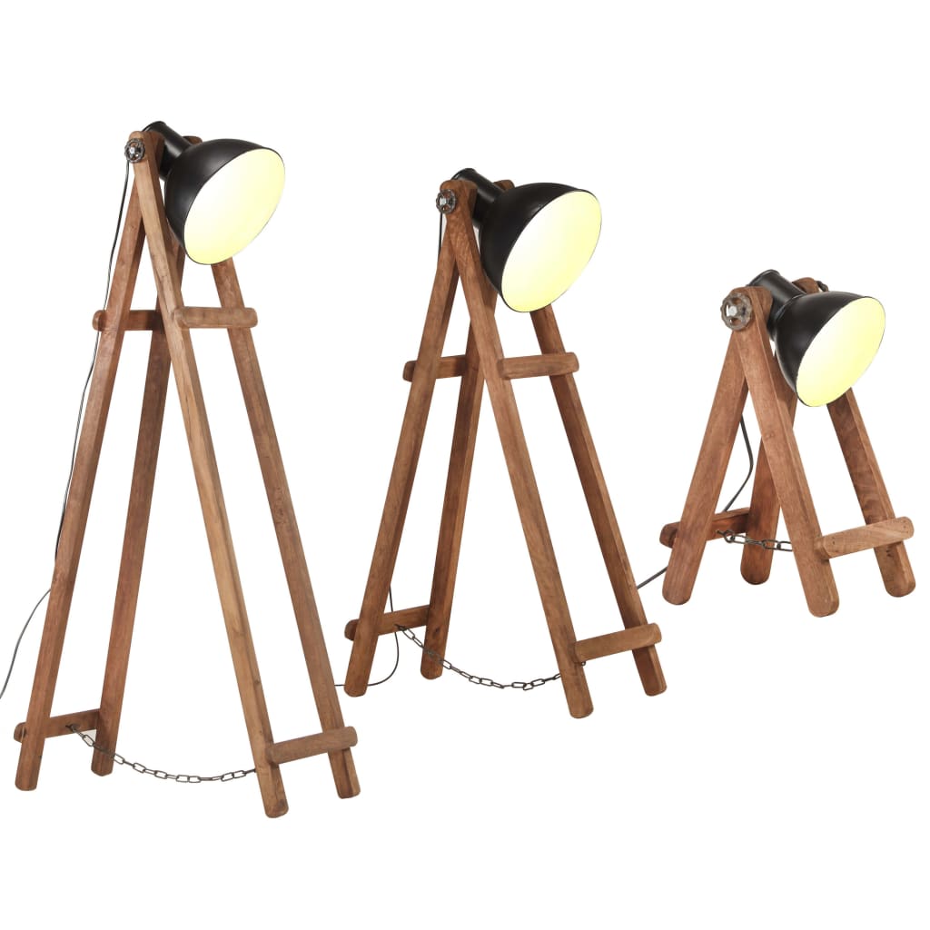 vidaXL Lampadaires 3 pcs Noir E27 Bois de manguier massif