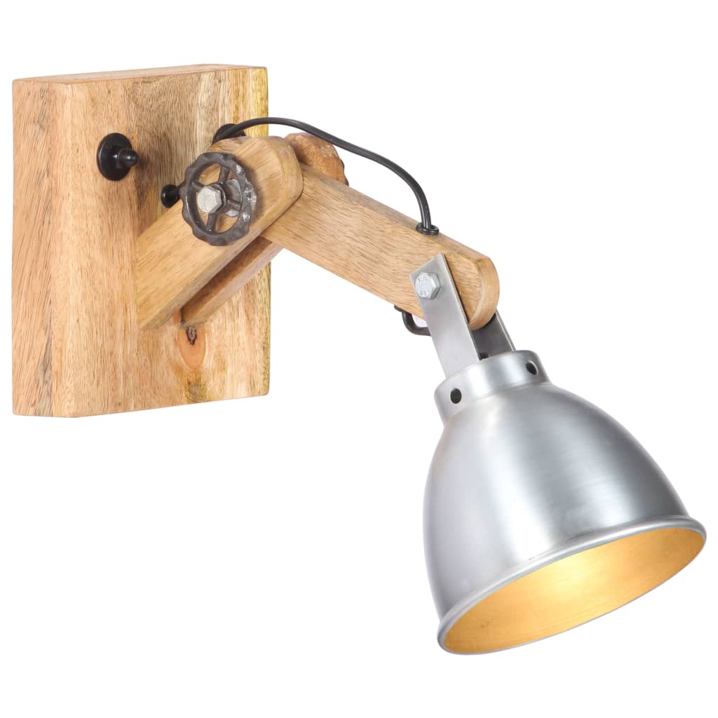 vidaXL Wandlampe E27 Silbern Mango Massivholz und Eisen