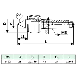 Lehký otočný středící hrot DM312 MT2/MK2 - obrázek 6