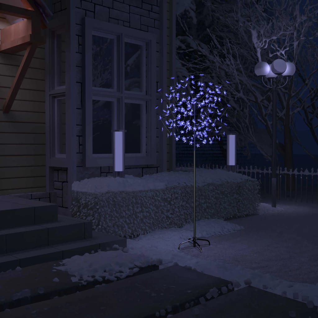 Pom Crăciun, 200 LED-uri lumină albastră, flori de cireș 180 cm