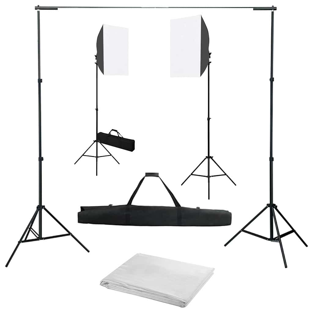 Fotostudiesæt med softbox-lamper og hvid baggrund - komplet baggrundssystem 300 cm
