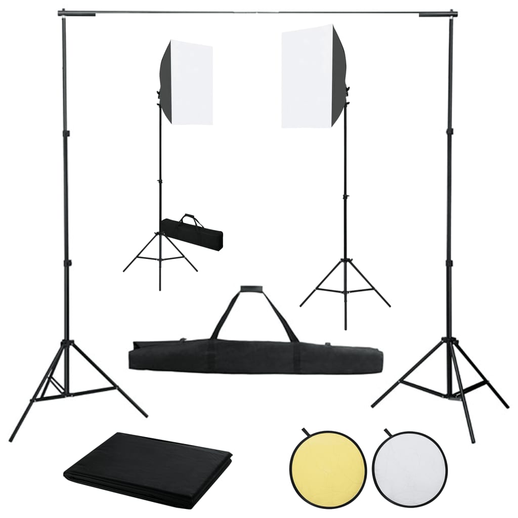 vidaXL Kit studio foto cu lumini softbox, fundal și reflector vidaxl.ro