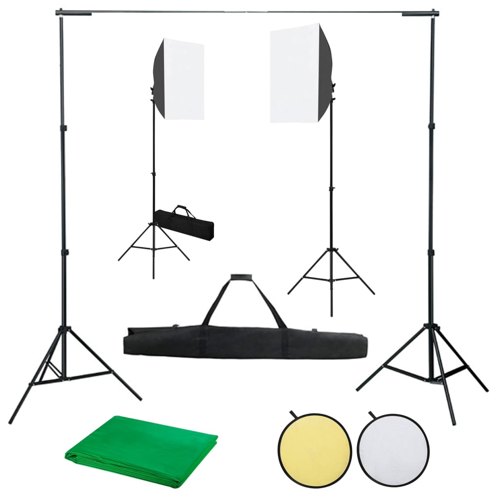 vidaXL Kit studio foto cu lumini softbox, fundal și reflector vidaxl.ro