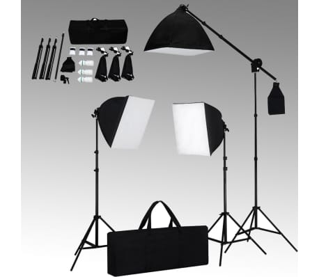 vidaXL fotostudieudstyr med softbox-lamper og baggrund