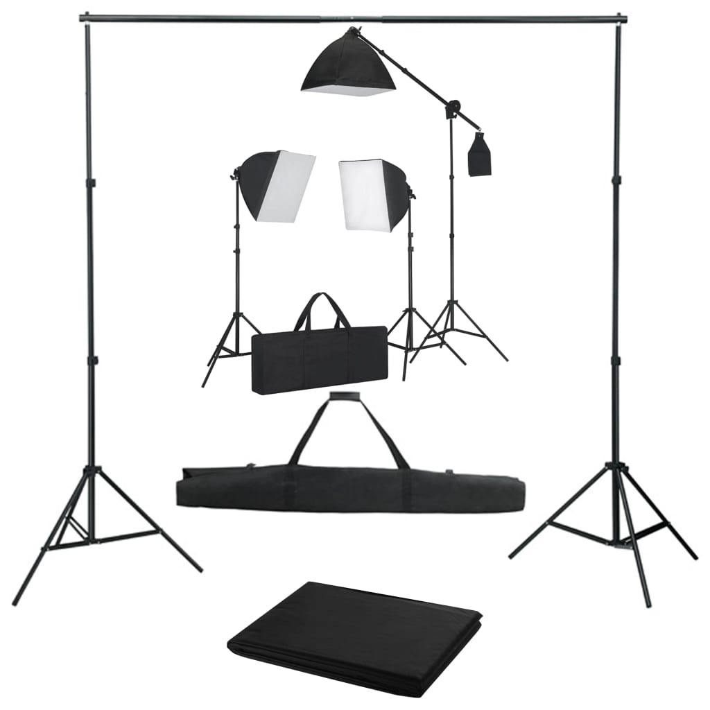 vidaXL Kit studio foto cu lumini softbox și fundal vidaxl.ro