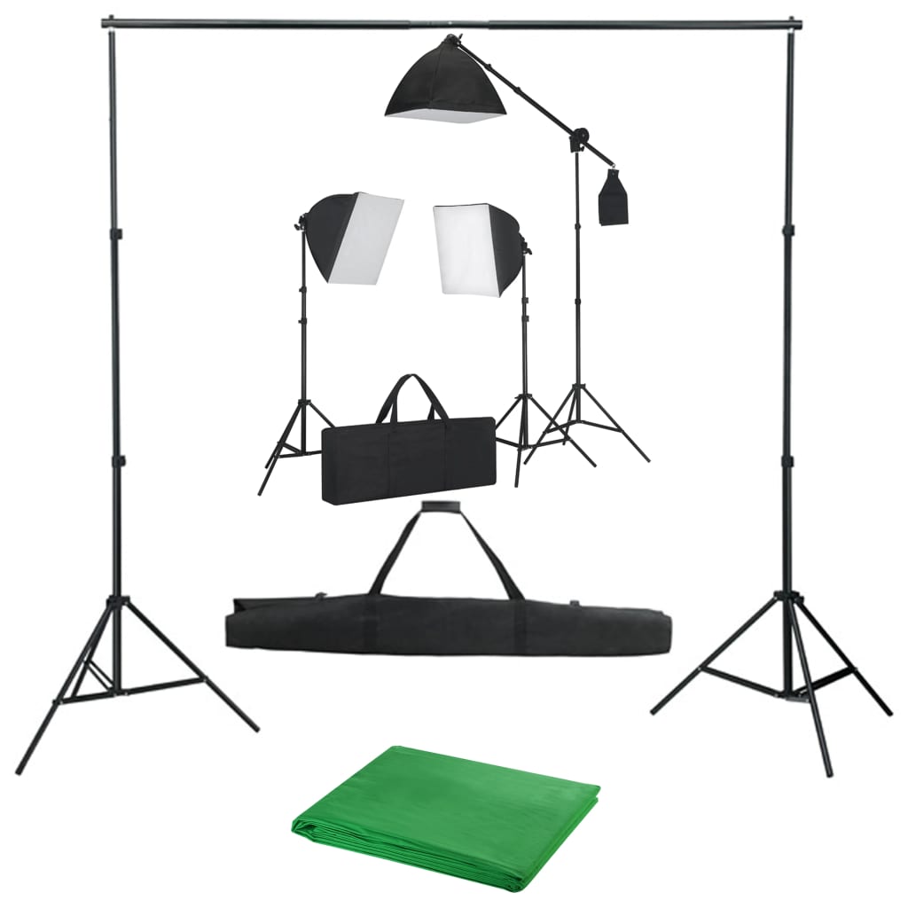 Fotóstúdió-felszerelés softbox lámpákkal és háttérrel 