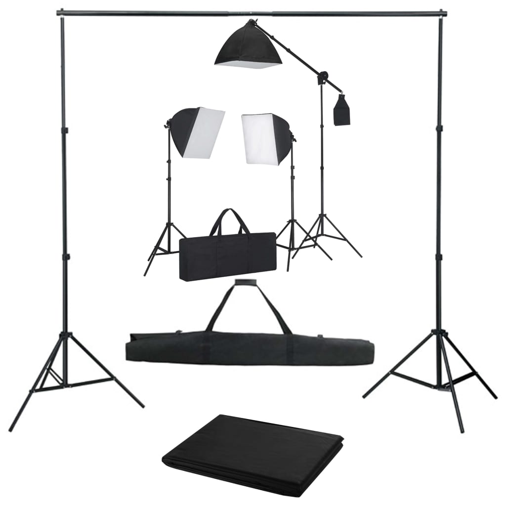 vidaXL Kit studio foto cu lumini softbox și fundal vidaXL
