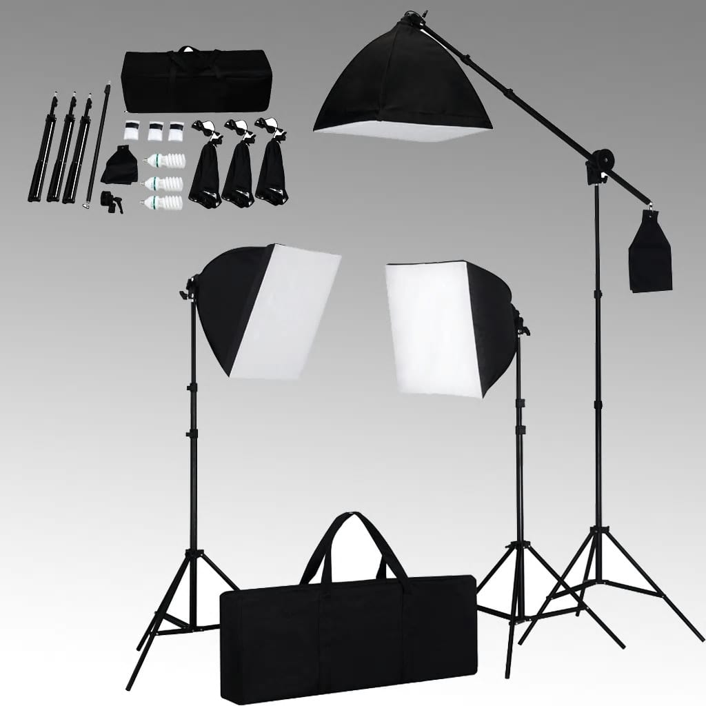 vidaXL fotostudieudstyr med softbox-lamper, baggrund og reflektor