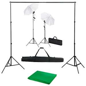 Foto studio set s fotopozadím, osvětlením a deštníky