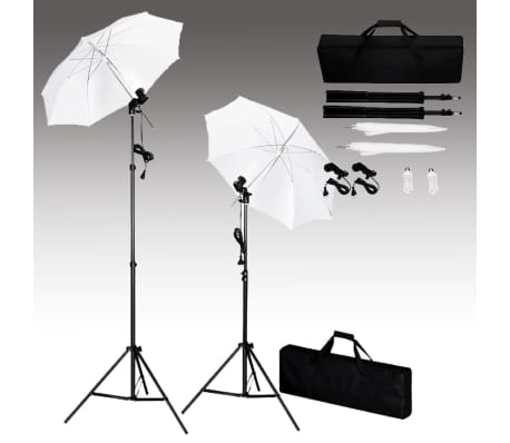 vidaXL fotostudieudstyr med baggrund, lamper og paraplyer