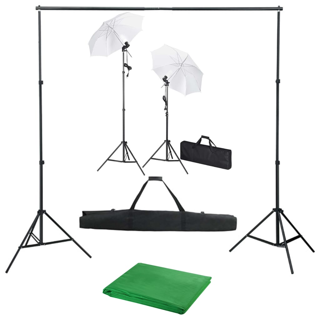 vidaXL Kit studio foto cu fundal, lămpi și umbrele vidaxl.ro