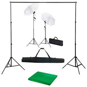 Foto studio set s fotopozadím, osvětlením a deštníky - obrázek 1