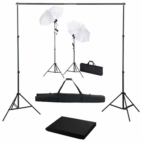 vidaXL fotostuudiokomplekt taustapildi, lampide ja vihmavarjudega