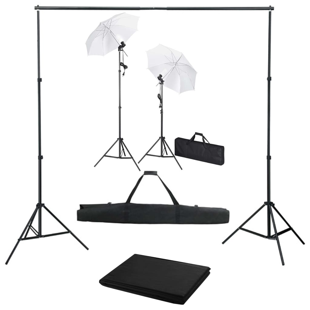 vidaXL Kit studio foto cu fundal, lămpi și umbrele vidaXL