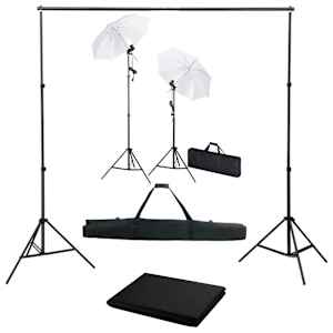 Foto studio set s fotopozadím, osvětlením a deštníky - obrázek 1